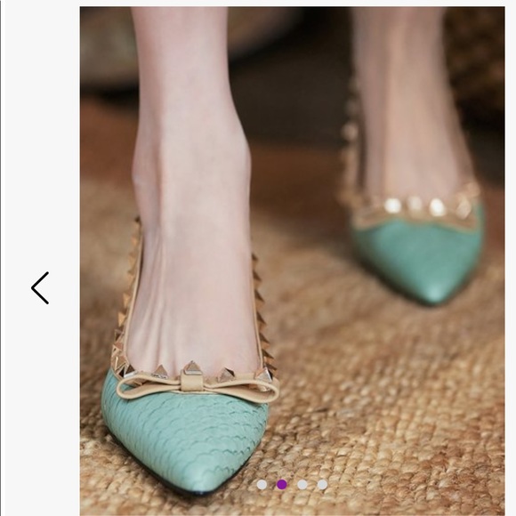 Green Croc-Embossed Studded Leather Slingback Women YOUTHJUNE - Picture 6 of 11